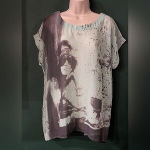 Sheer Viscose Stylish Graphic Print Women's Top Made In Turkey